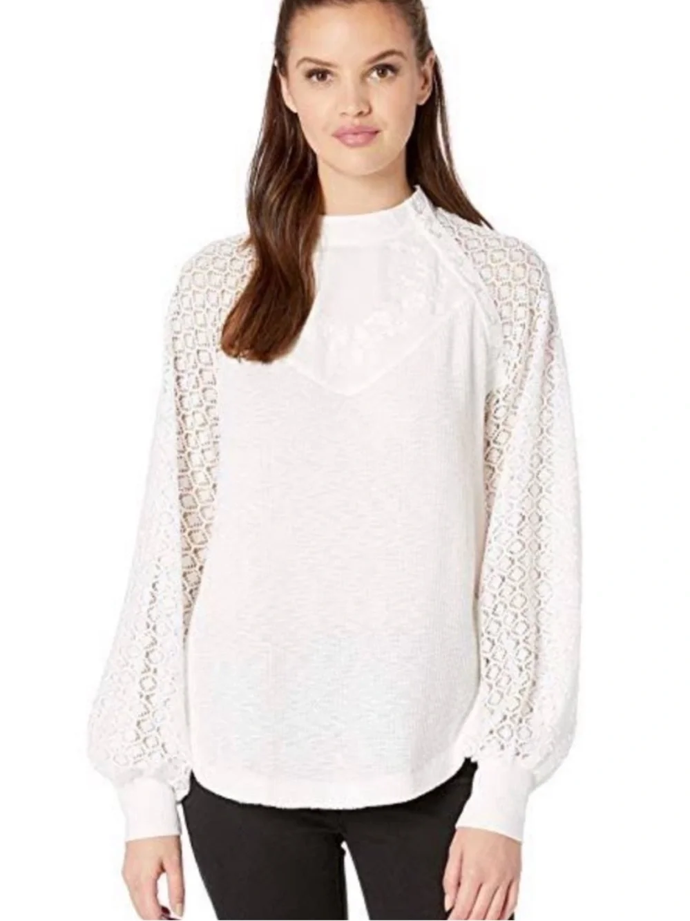 Free People Sweetest Thing Thermal Top Ivory White Size Large NWT New